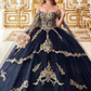 Layered Gold Lace Ball Gown Quinceanera Dress Off Shoulder Sexy Long