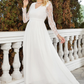 White A-Line V-Neck Chiffon Wedding Dress With Long Sleeves Beautiful
