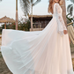 Ivory Lace Chiffon Trumpet Sleeve Boho Wedding Dress V-neck