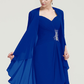 Scalloped Neck 34 Sleeve Knee-Length Chiffon Mother of the Bride Dress With Pleated Beading Appliqued