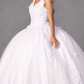 Traditional White Quinceanera Dress V-neck Long With Flowers