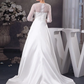 A-Line Wedding Dresses Jewel Neck Court Train Satin Tulle Length Sleeve Illusion Sleeve with