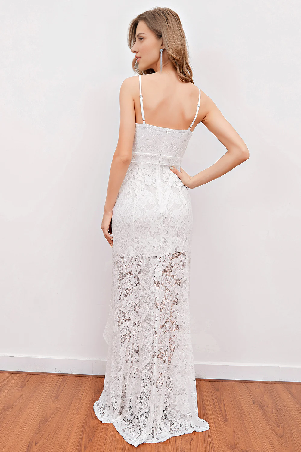 White Lace Beach Wedding Dress V-neck Sexy Long Beautiful