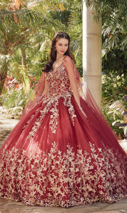 Quinceanera Dress with Sheer Cape Off Shoulder Long Beautiful