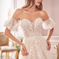 Off Shoulder Floral Lace Wedding Gown with Flowing Train Wedding Dresses