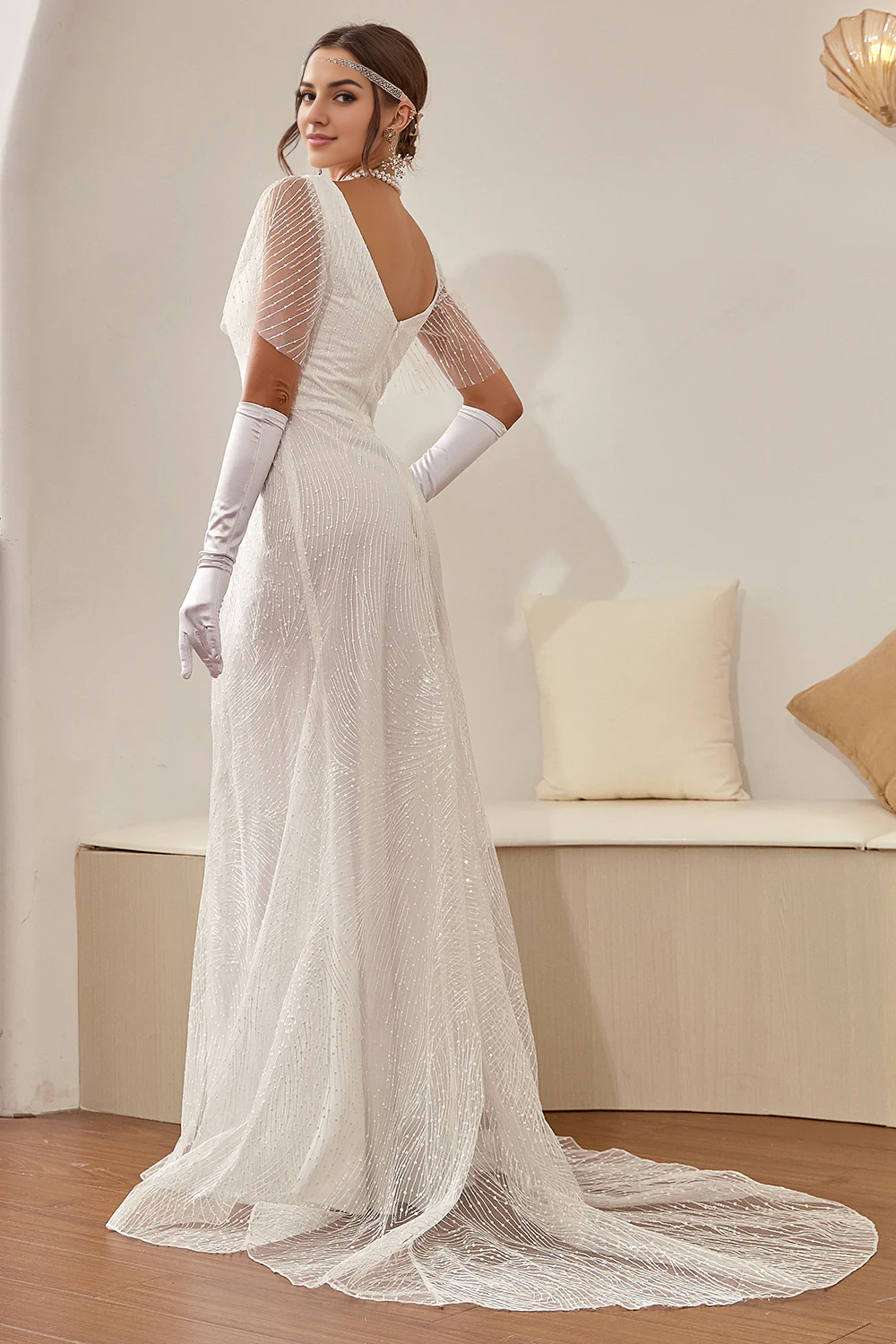Mermaid White V-Neck Wedding Dress Beautiful Long Sexy