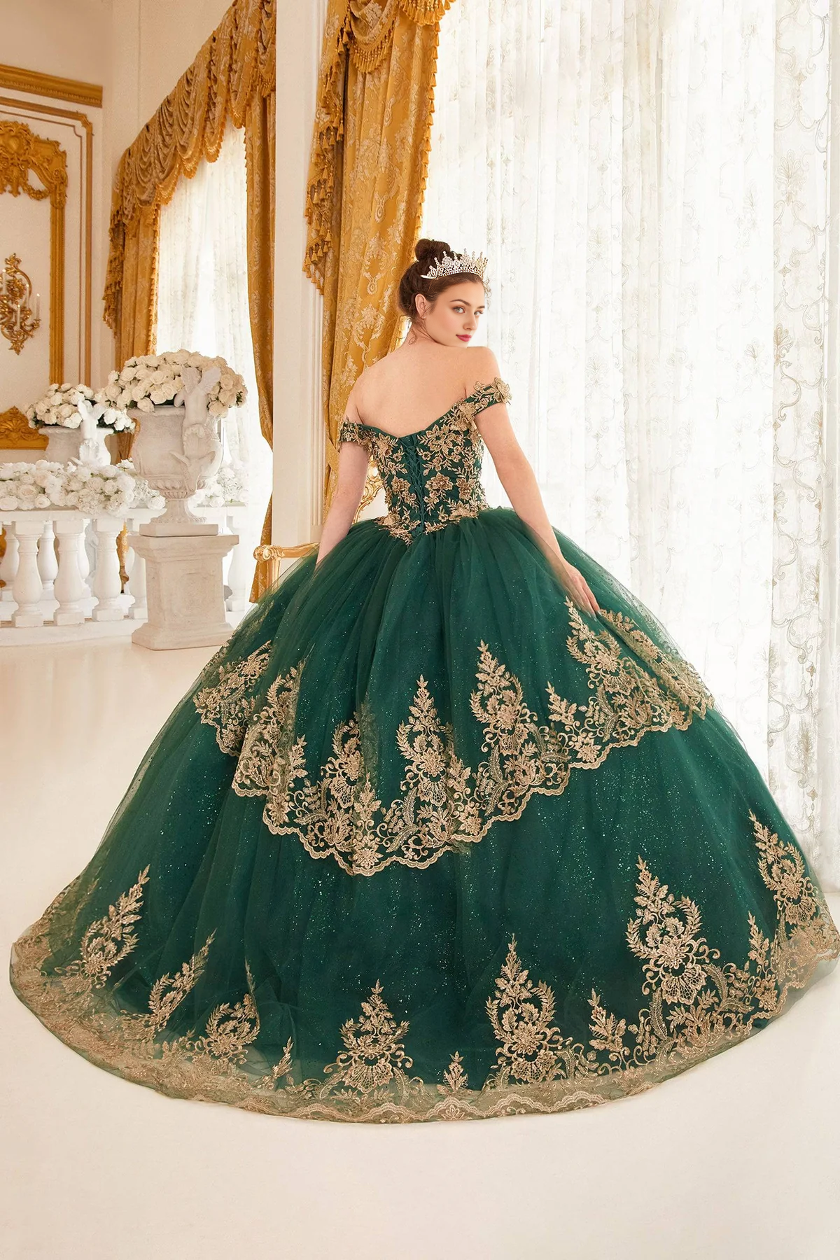 Layered Lace Quince Ball Gown Off Shoulder Quinceanera Dress
