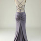 Mermaid Lace-Up Back Long Prom Dress Pure Color