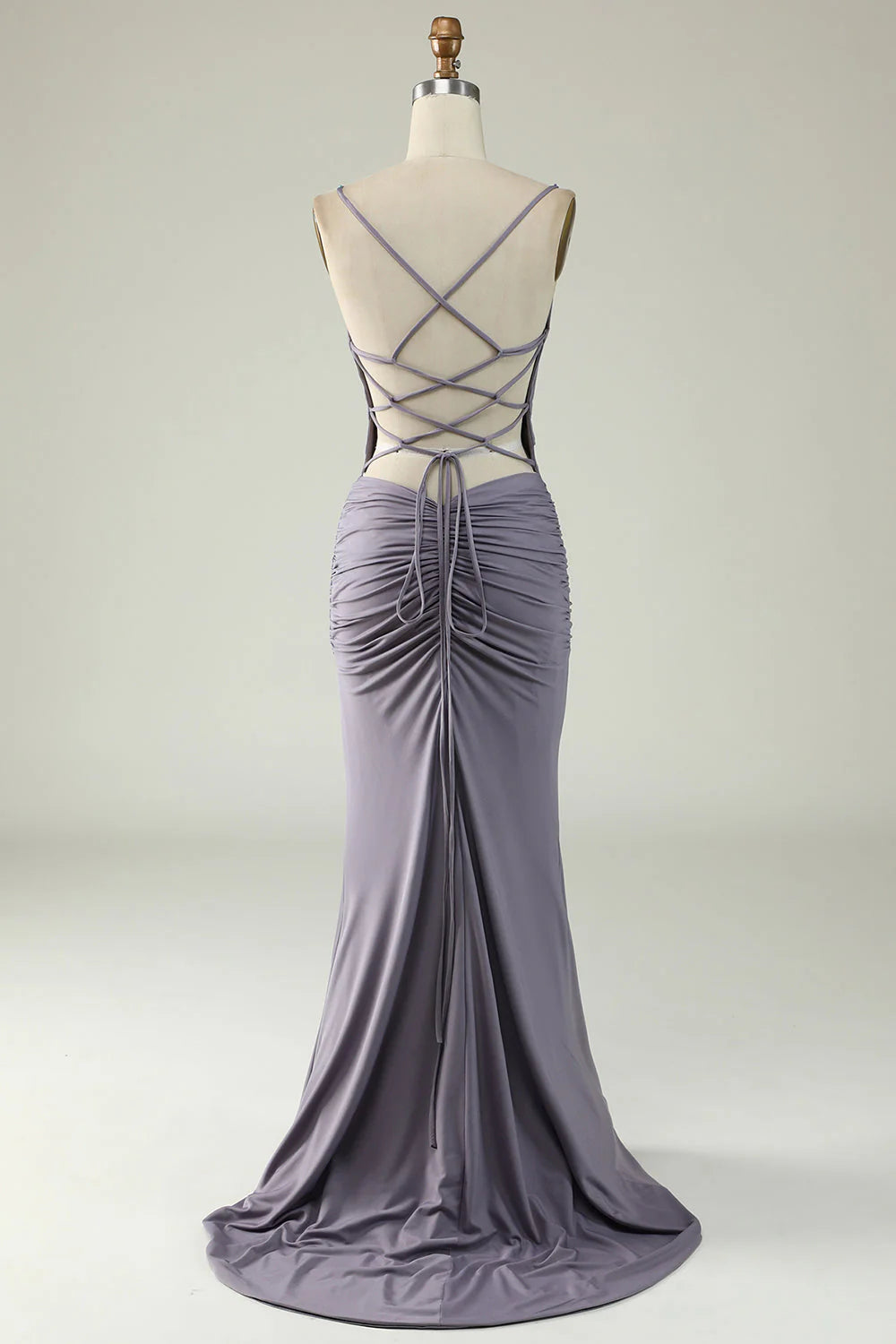 Mermaid Lace-Up Back Long Prom Dress Pure Color