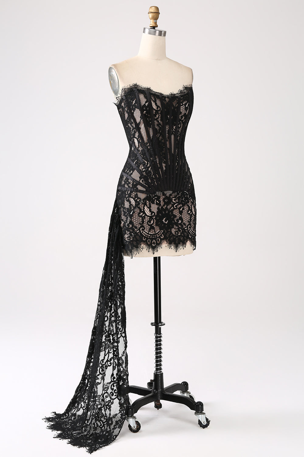 Classy Lace Strapless Corset Short Cocktail Dress with Lace-up Back Off Shoulder Sexy