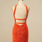 Homecoming Dress Halter Backless Sequins Sexy Short Sparkly 