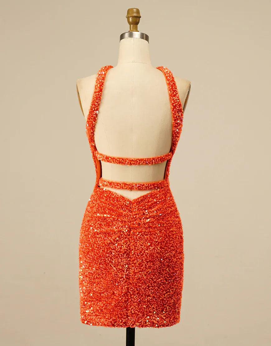 Homecoming Dress Halter Backless Sequins Sexy Short Sparkly 