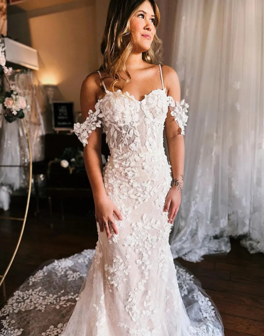 Mermaid The Shoulder Wedding Dress With 3D Appliques Off Shoulder Sexy