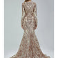Mermaid / Trumpet Evening Gown Sparkle & Shine Dress Formal Court Train Long Sleeve V Neck African American Lace