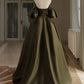 A-Line Puff Sleeves Satin Long Prom Dress Off Shoulder