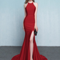 Mermaid / Trumpet Evening Gown Minimalist Dress Prom Sweep / Brush Train Sleeveless Halter Stretch Fabric