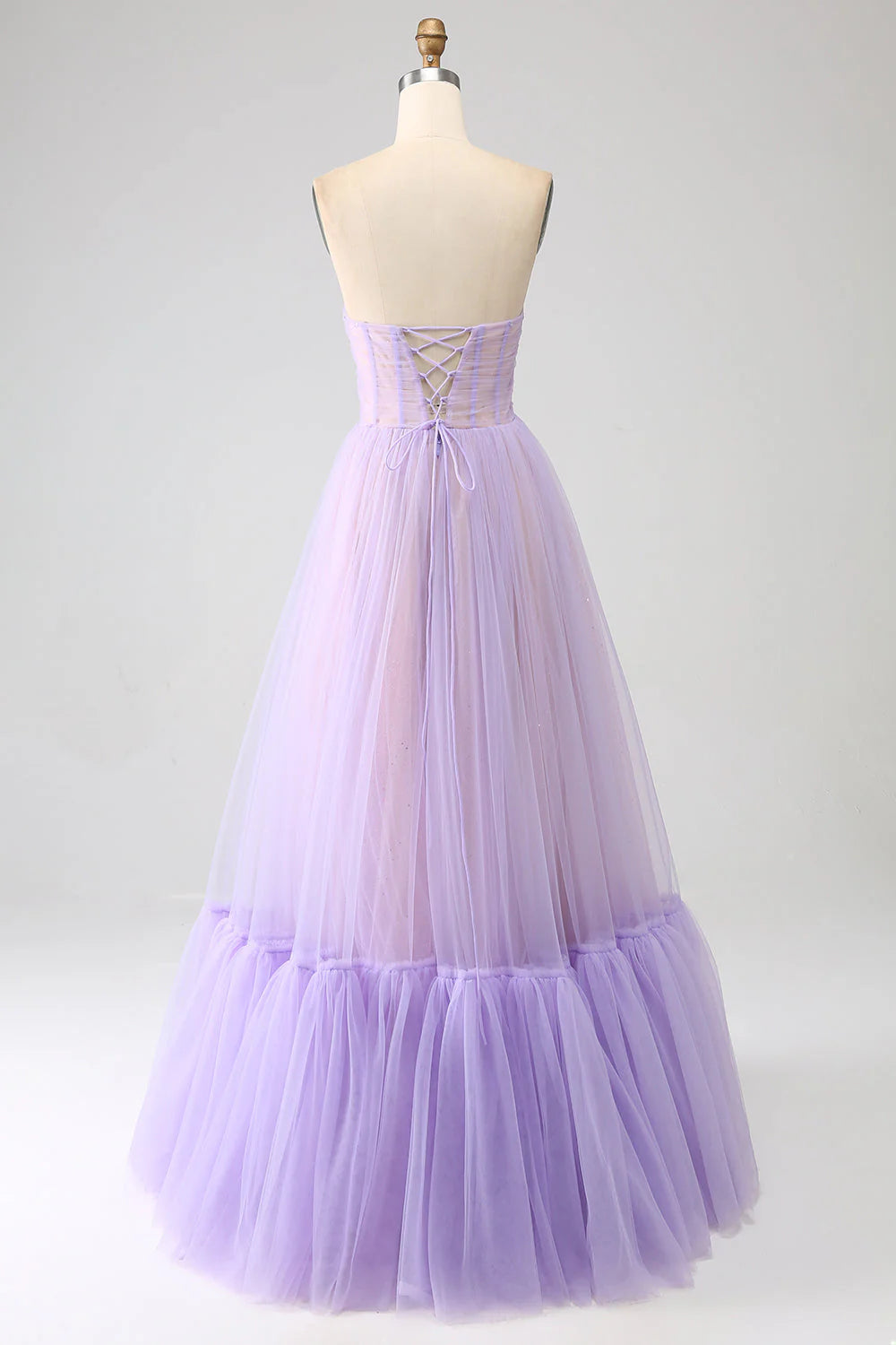 Princess Corset Floor Length Splicing Tulle Prom Dress Off Shoulder Long