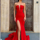 Mermaid / Trumpet Prom Dresses Open Back Dress Prom Court Train Sleeveless Strapless Belt / Sash Charmeuse