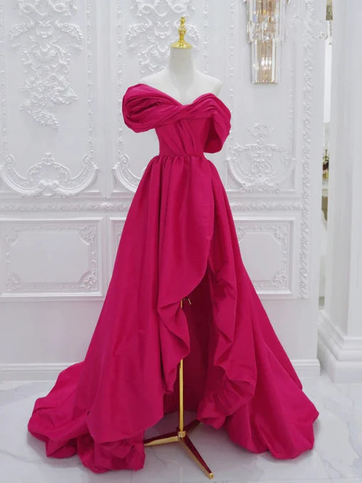 Fuchsia High Low Off Shoulder Party Dress Prom Dress Formal Dress Elegant Evening Dress december wedding guest dress