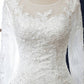 White Beaded Embroidered Round Neck Long Sleeve Wedding Dress Beautiful