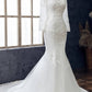 White Beaded Embroidered Round Neck Long Sleeve Wedding Dress Beautiful