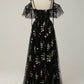 A-Line V-Neck Spaghetti Straps Embroidery Grey Blue Long Prom Dress with Slit Sexy