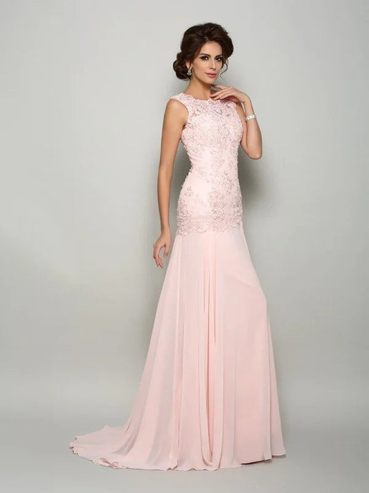 Scoop Beading Sleeveless Chiffon Mother of the Bride Dresses Pink