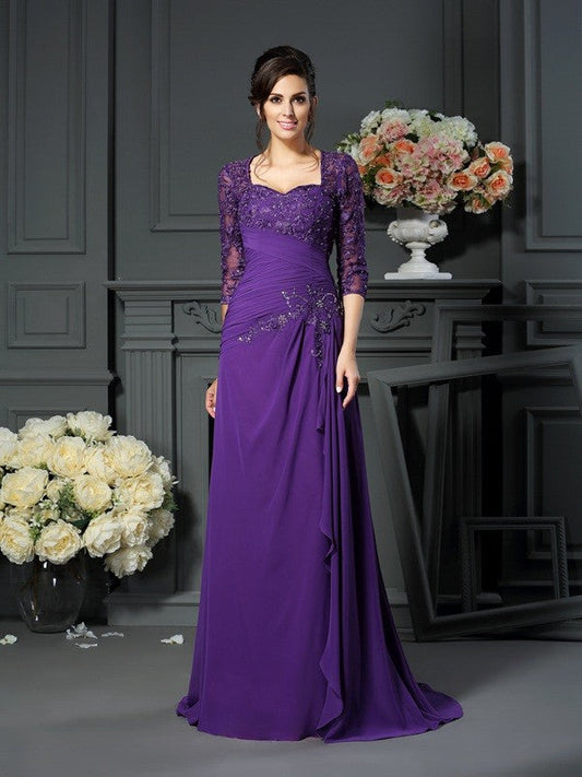A-Line Princess Sweetheart Applique Sleeves Chiffon Mother of the Bride Dresses