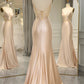 Mermaid Backless Long Prom Dress Pure Color