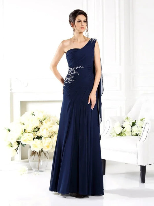 One-Shoulder Sleeveless Long Chiffon Mother of the Bride Dresses Pure Color