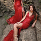 Mermaid Spaghetti Straps Dark Red Plus Size Prom Dress with Split Front Sexy