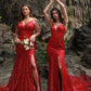 Mermaid Spaghetti Straps Dark Red Plus Size Prom Dress with Split Front Sexy