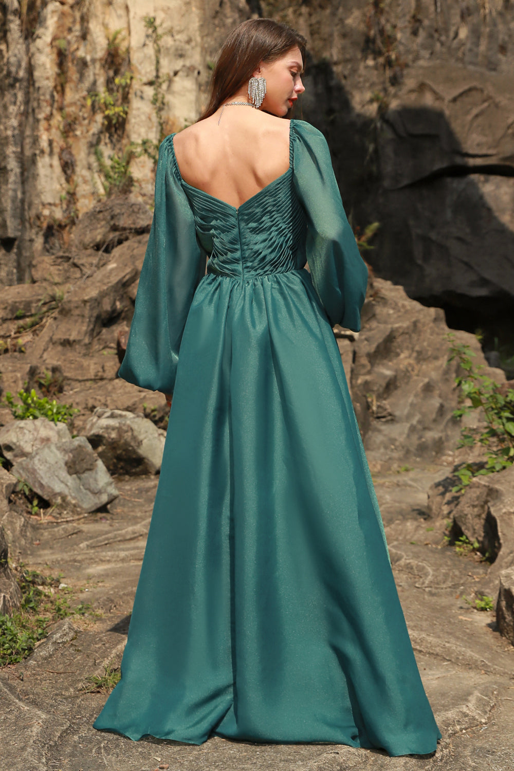 A Line Sweetheart Dark Green Plus Size Prom Dress with Long Sleeves Sexy