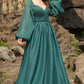 A Line Sweetheart Dark Green Plus Size Prom Dress with Long Sleeves Sexy