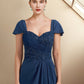 A-Line Mother of the Bride Dress Wedding Guest Elegant High Low Square Neck Asymmetrical Tea Length Chiffon Lace Cap Sleeve Fall Wrap Included