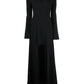 A-Line Evening Gown Elegant Dress Formal Asymmetrical Black Dress Long Sleeve V Neck Stretch Fabric