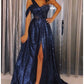 A-Line Evening Gown Elegant Dress Formal Floor Length Sleeveless One Shoulder Sequined with Glitter Slit