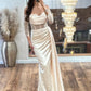 Sheath / Column Prom Dresses Elegant Dress Formal Prom Floor Length Long Sleeve Sweetheart Satin Party Dresses