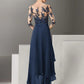 A-Line Mother of the Bride Dress Formal Wedding Guest Elegant High Low Off Shoulder Ankle Length Chiffon Lace Half Sleeve