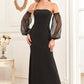 Black Mermaid Strapless Long Prom Dress With Long Sleeves Sexy Evening Dresses