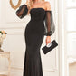 Black Mermaid Strapless Long Prom Dress With Long Sleeves Sexy Evening Dresses