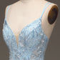 Blue Mermaid Tulle Beaded Long Prom Dress with Slit Sexy Evening Dresses