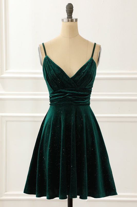 Velvet Green Holiday Party Dress V-neck Short Sexy