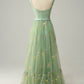 A-Line Square Neck Embroidered Prom Dress Floor Length With Flowers