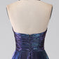 Sparkly Purple A-Line Halter Pleated Prom Dress with Slit Sexy Evening Dresses