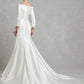 Simple Wedding Dresses Mermaid / Trumpet Off Shoulder 3/4 Length Sleeve Chapel Train Satin Bridal Gowns With Pleats