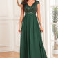 Dark Green A Line Tulle Long Prom Dress With Appliques Sparkly Evening Dresses