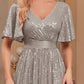 A Line Long Sequined Prom Dress With Sash Sparkly Evening Dresses