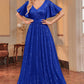 A Line Long Sequined Prom Dress With Sash Sparkly Evening Dresses
