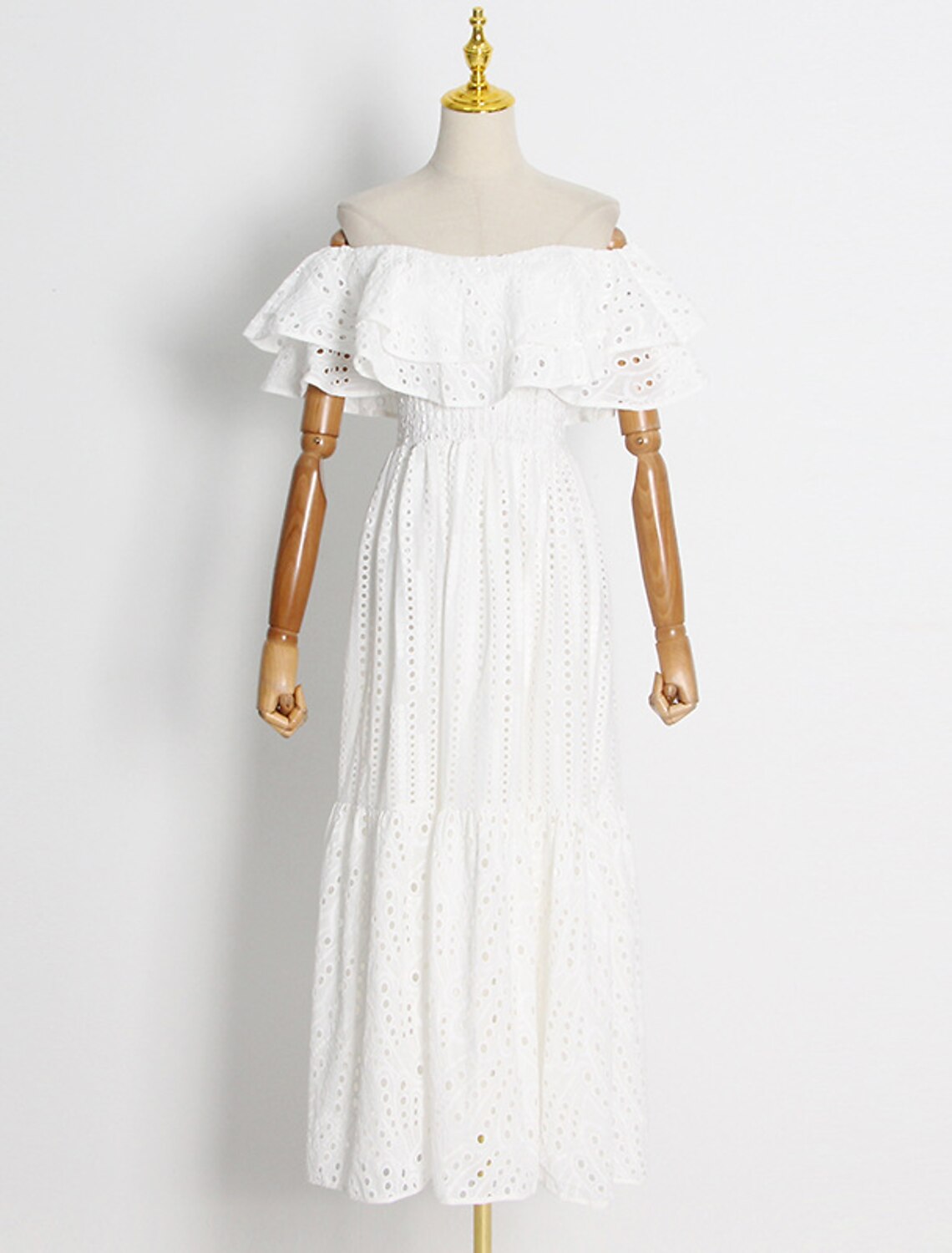 A-Line Wedding Guest Dresses Casual Dress Holiday Ankle Length Short Sleeve Off Shoulder Polyester with Ruffles